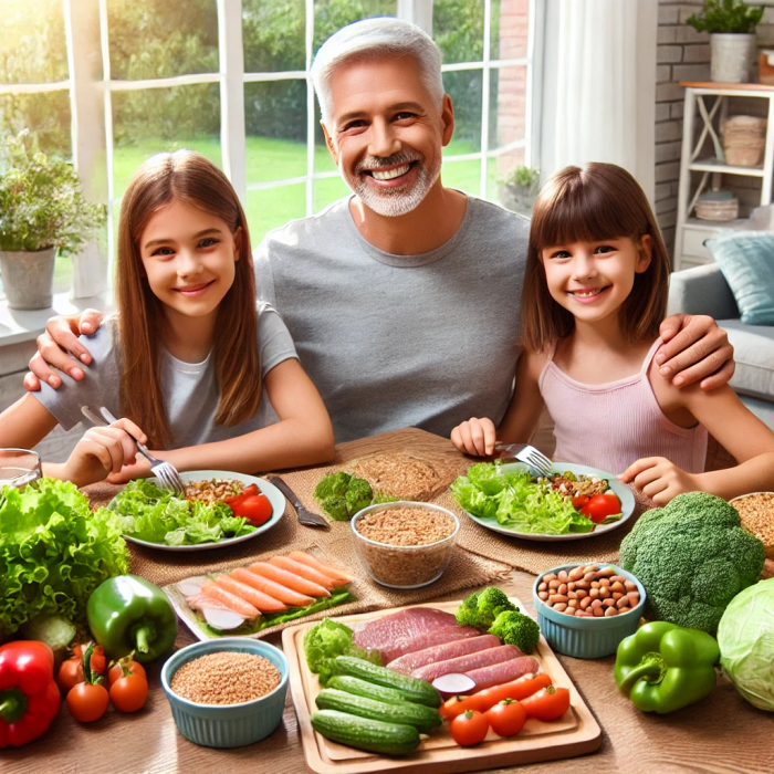 건강한 식단을 실천하는 가족의 식사 장면