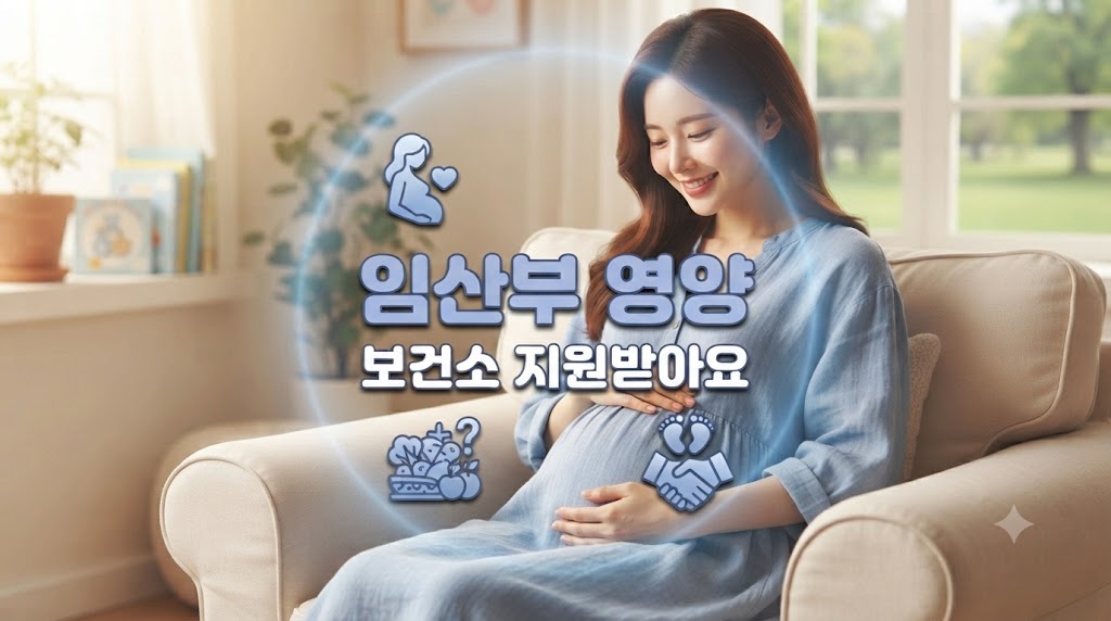 임산부가 배를 어루만지면서 행복해하는 모습