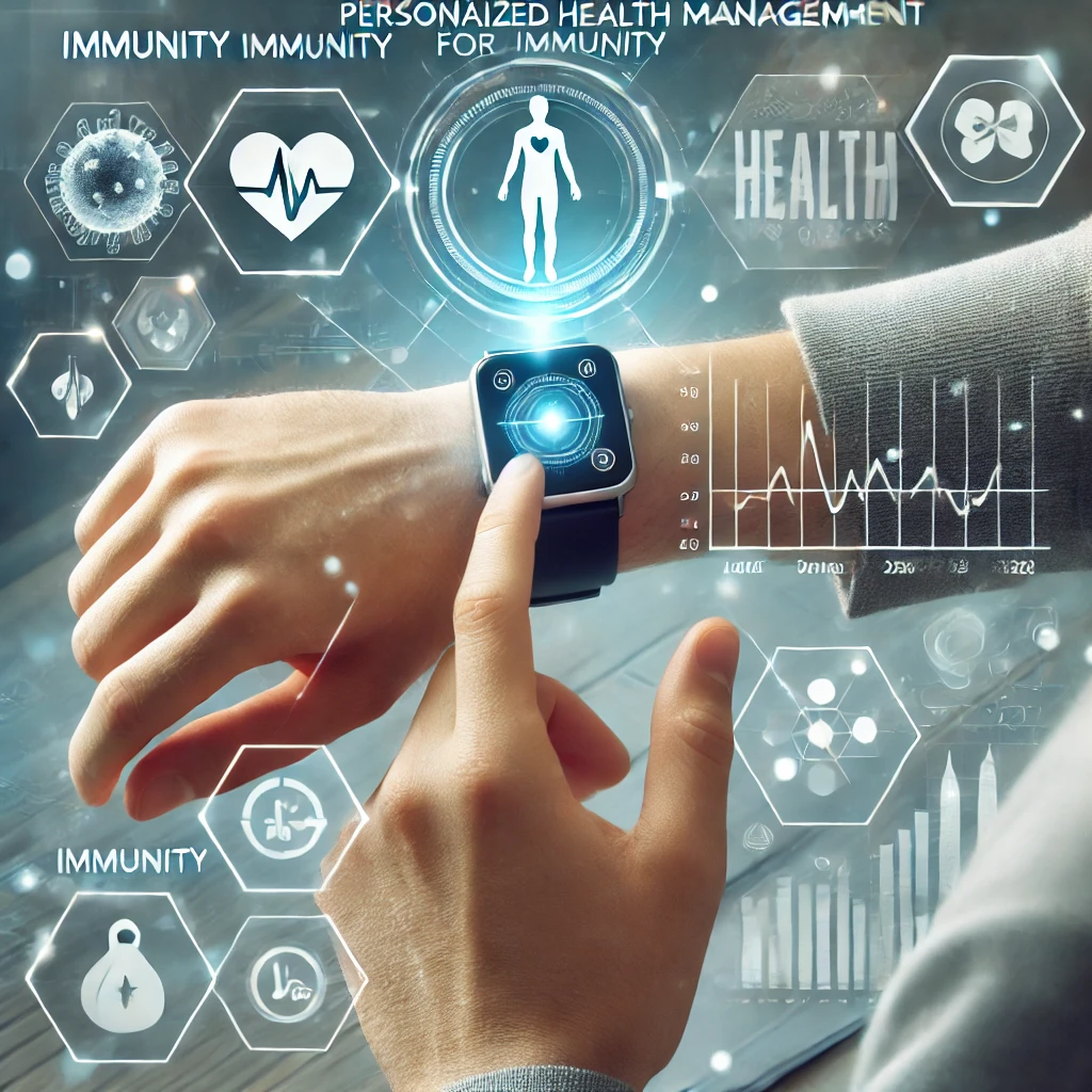 웨어러블기기로 건강을 관리하는 모습