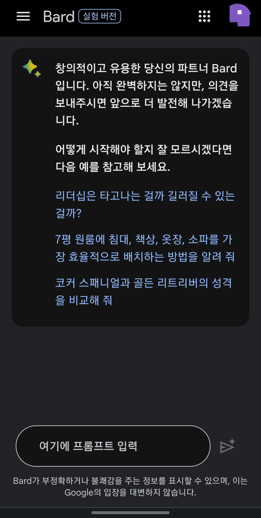 구글 바드 사용 예제