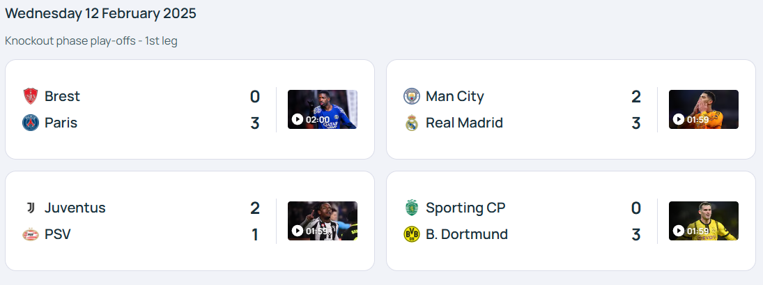 UEFA 챔피언스리그 경기결과 및 경기일정