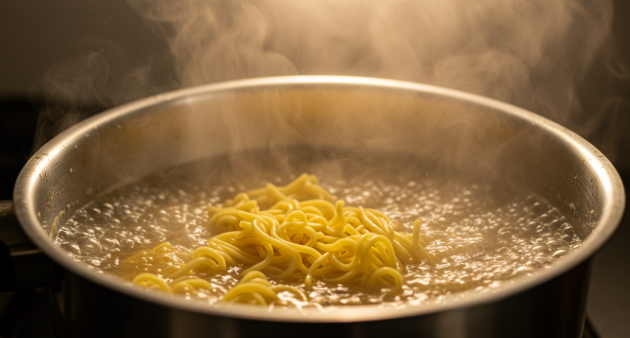 끓는 물에 소면이 익어가고 있다.