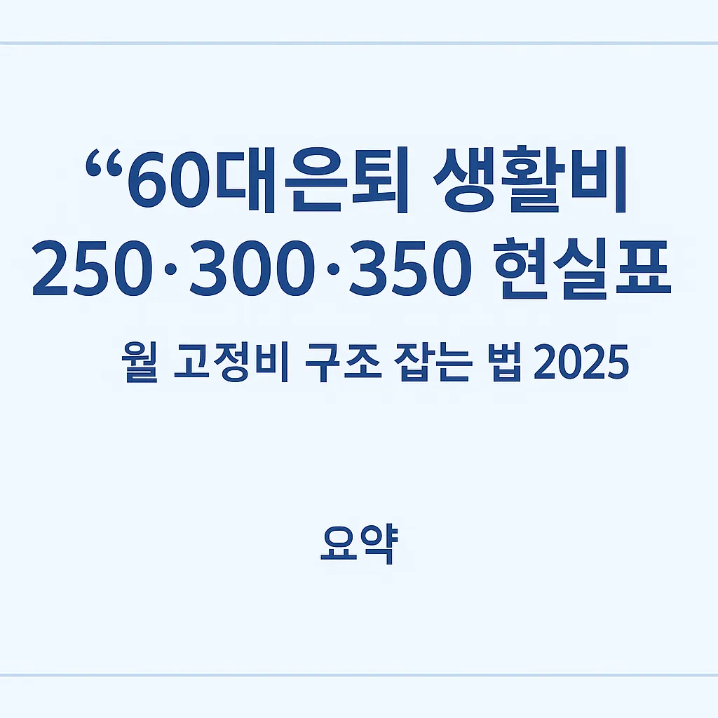 60대 은퇴 생활비 250 300 350 현실표와 월 고정비 구조 정리 2025