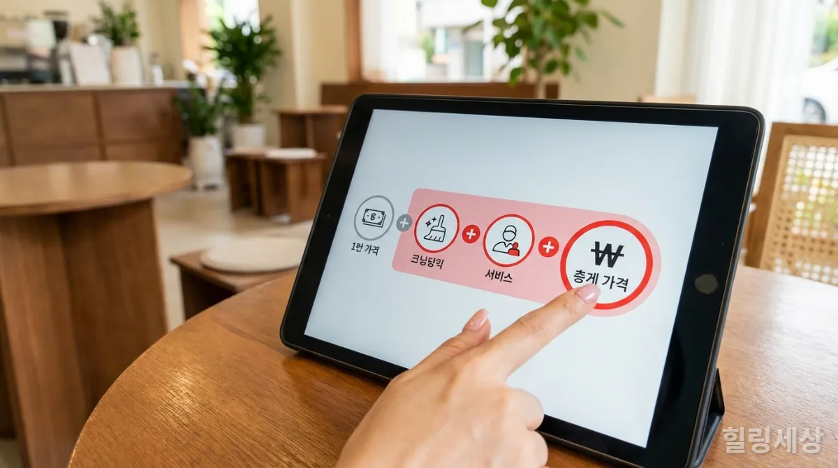 제주 숙소 예약 시 숨겨진 추가 요금 항목이 강조된 결제 화면