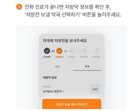 비대면진료 종료 후 약국에 처방전 전송 전 약국 선택하는 화면 캡처