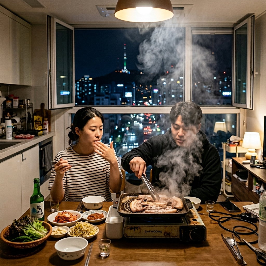 연기없는 전기그릴 실내 삼겹살 문제