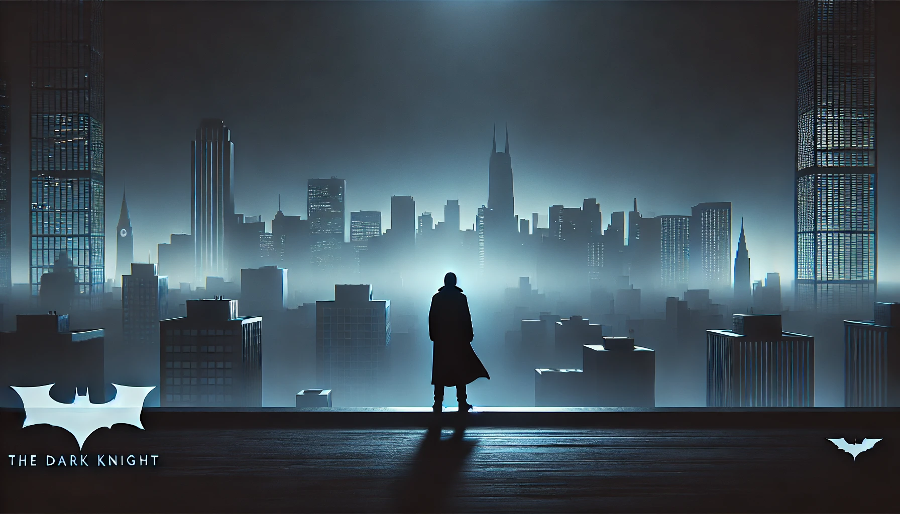 The dark night, a man on the roof is watching the city deep in the night.