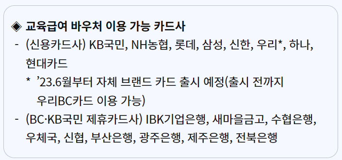 교육급여 바우처 이용가능 카드사 확인