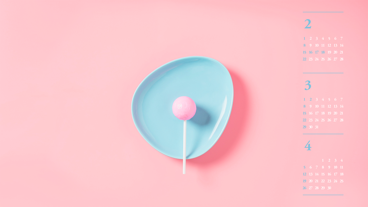 10 분홍 막대사탕 B - 2026년3월 달력배경화면