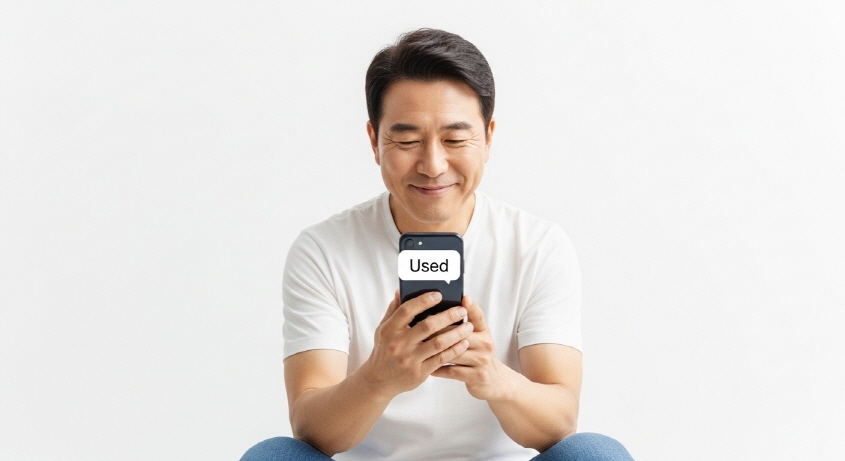 ‘사용 완료’ 메시지 보고 안도하는 남성