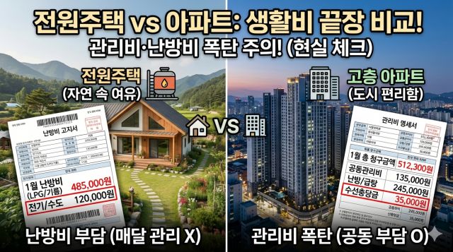전원주택 관리비와 아파트 유지비를 비교한 비용 분석 이미지
