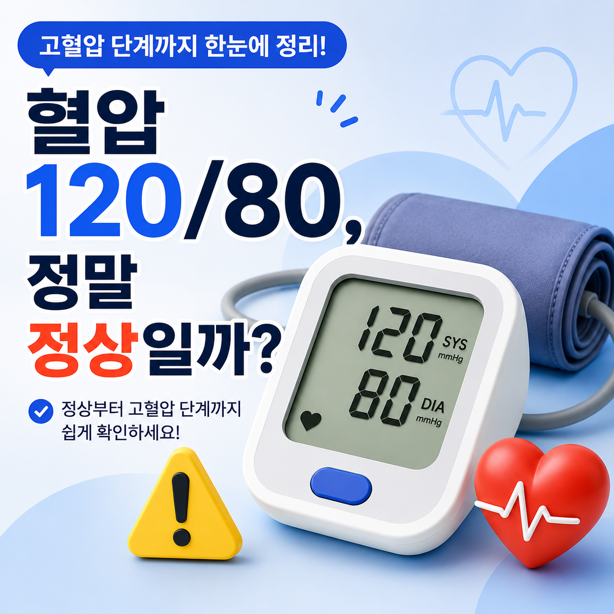 정상 혈압 수치 120 80을 보여주는 혈압계