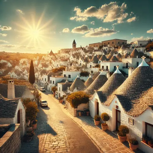 이탈리아 알베로벨로의 트룰리 집들이 있는 거리 풍경
