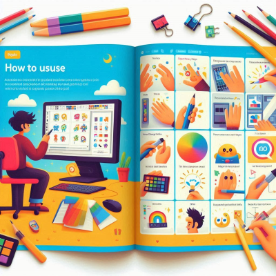 다양한 그림 도구와 함께 MS 페인트 튜토리얼 책.