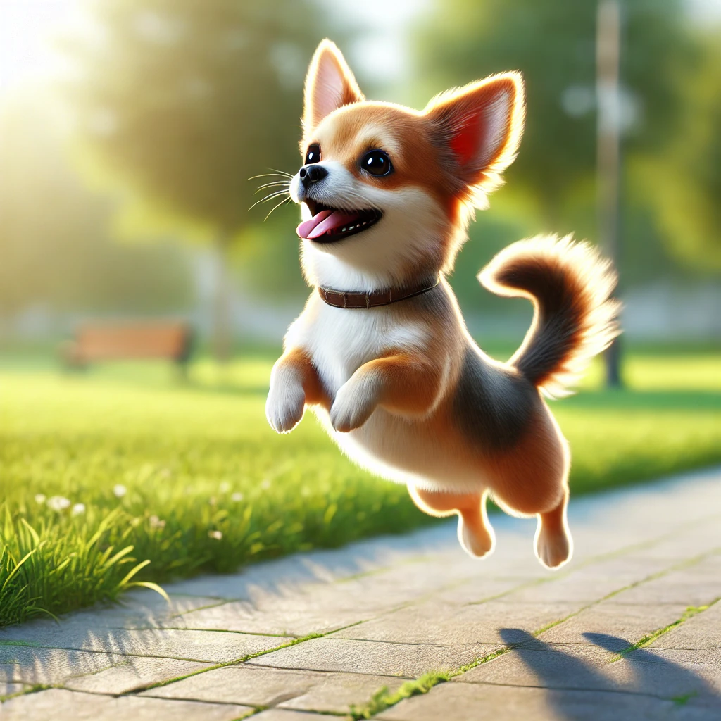 소형견이 공중에서 신나게 점프하는 모습