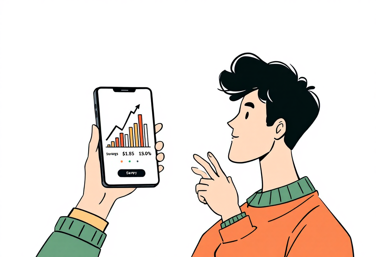 청년이 성장 그래프를 보고 있는 모습