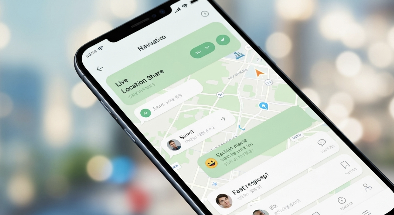 카카오톡과 연동된 위치 공유 및 내비게이션 앱 화면
