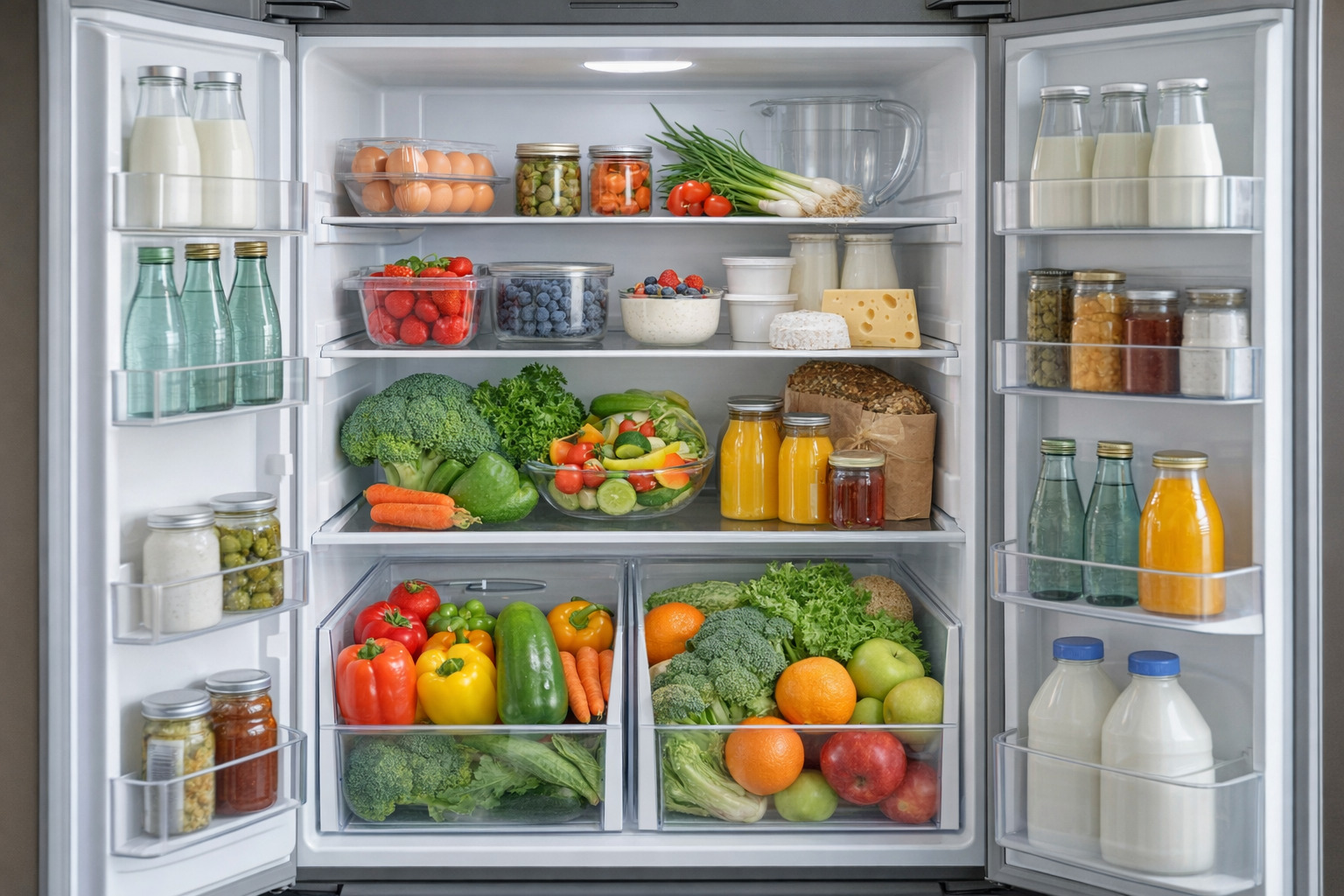 냉장고 안에 식재료가 보관된 모습