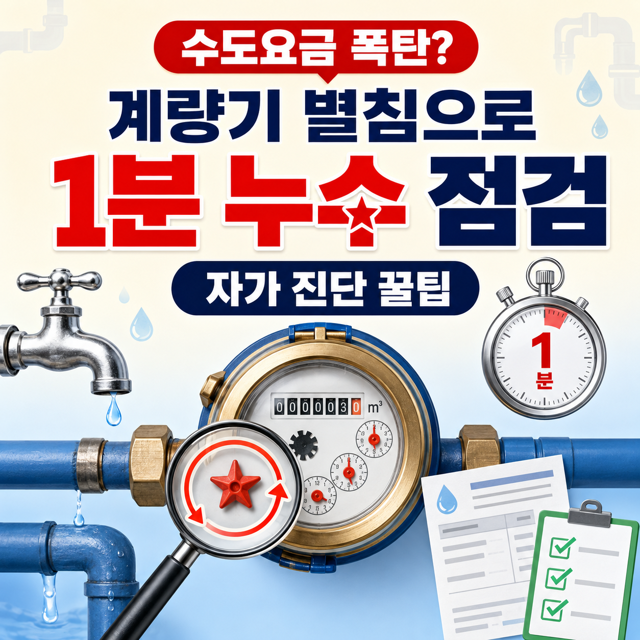 [수도요금 폭탄 대처] 계량기 별침으로 1분 만에 찾는 누수 원인과 자가 진단 팁