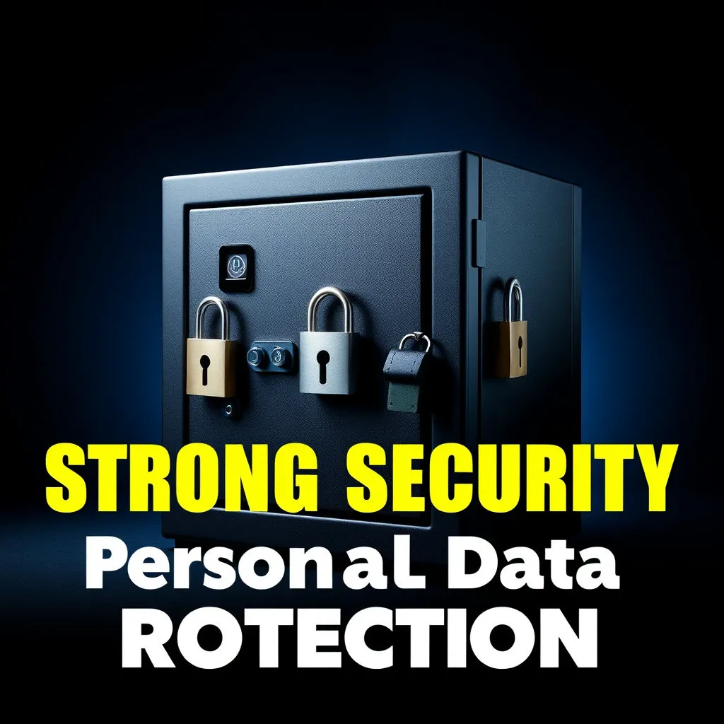 잠금장치가 여러 개 채워져 있는 보안 상자 또는 두꺼운 자물쇠로 잠긴 문 형태를 그리면서 '강력한 보안', '개인정보 보호' 등의 메시지를 전달합니다.