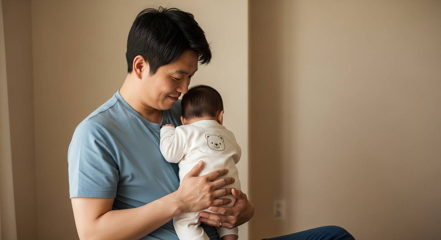 아기 돌보는 아빠의 모습