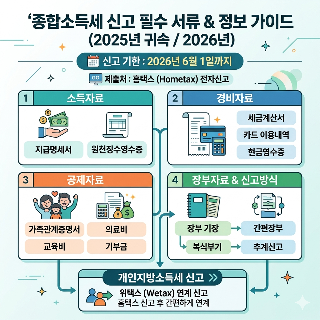 종합소득세 신고 서류|2026년 신고 전 준비해야 할 증빙자료 체크리스트 인포그래픽