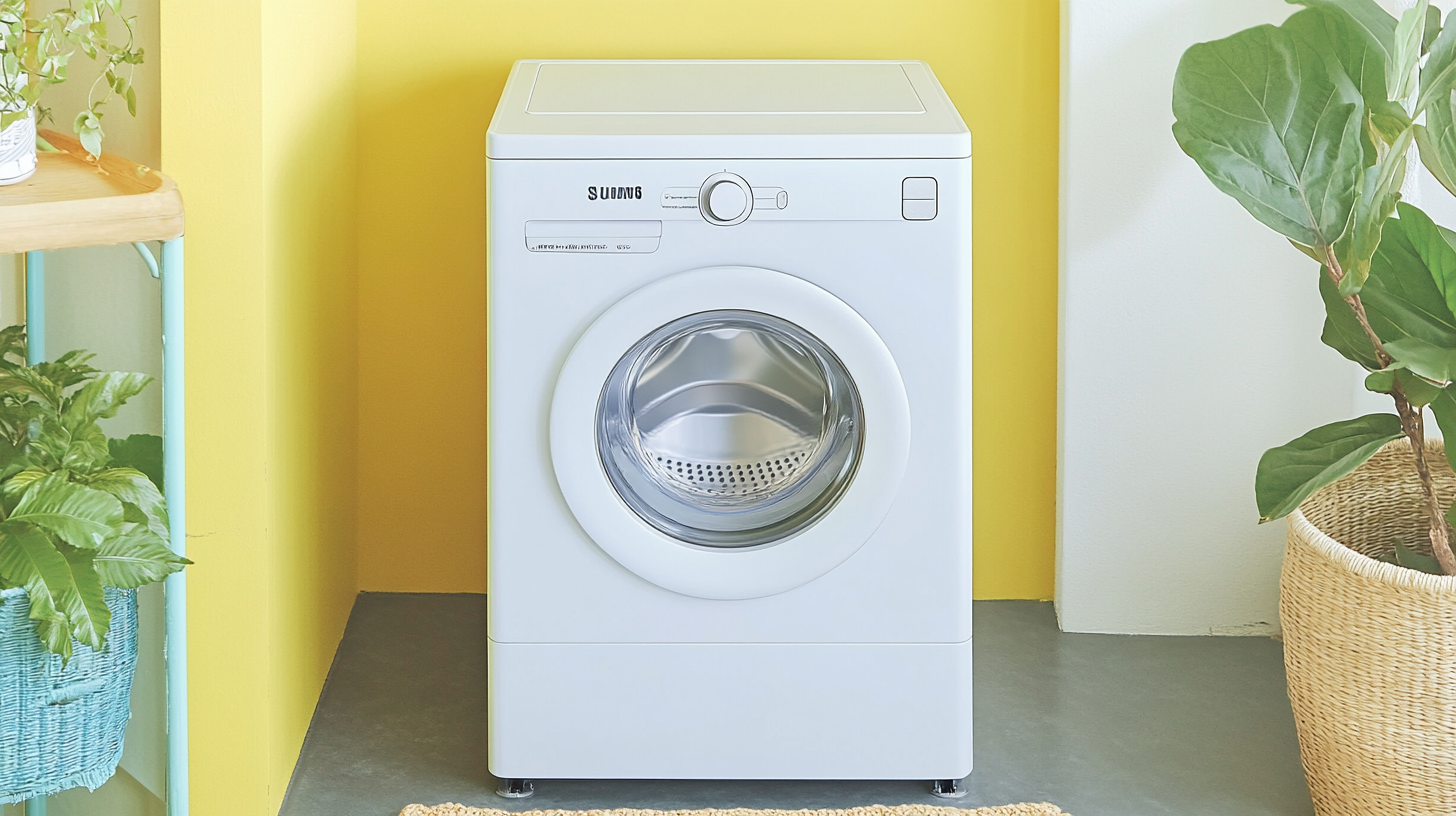 세련되고 미니멀한 디자인의 세탁실에서 사용하기 쉬운 제어 패널을 강조한 현대적인 프론트 로드 삼성 세탁기