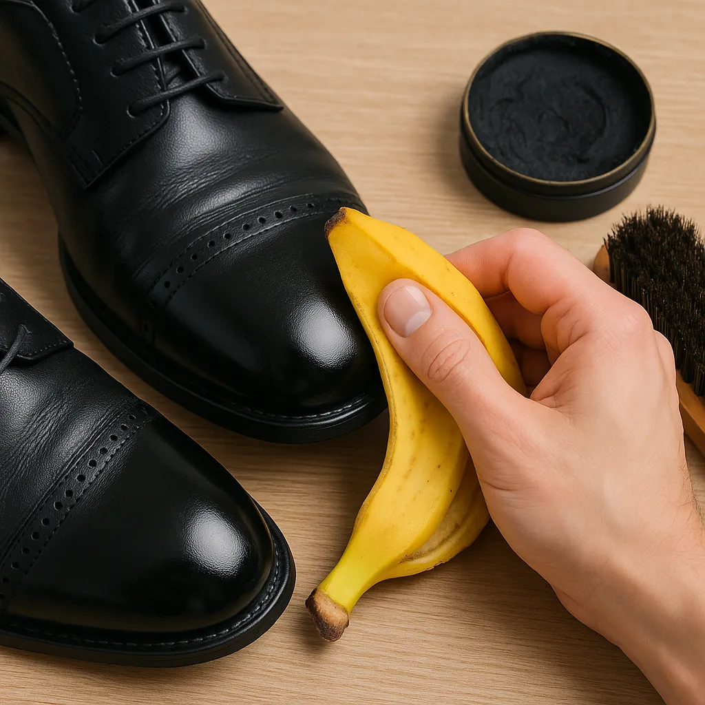 구두-광택에-바나나-껍질을-활용하는-실험적인-방법을-표현한-이미지