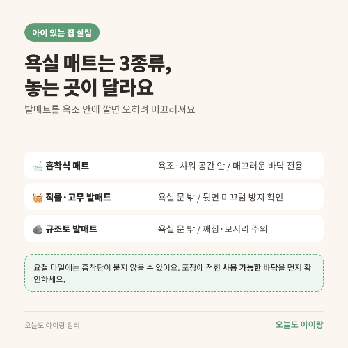 욕실 미끄럼방지 매트, 고르는 법부터 교체 신호까지: 냄새·재질 표시도 확인하세요