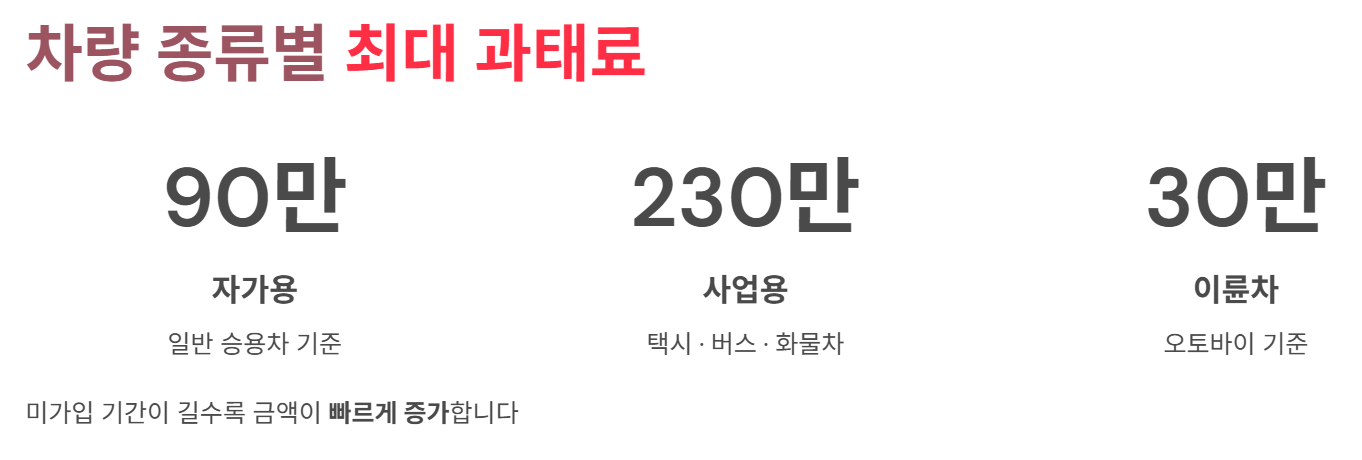 차량 종류별 최대 과태료