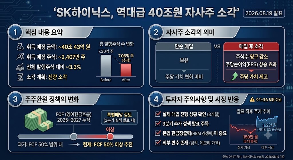 SK하이닉스 40조원 주주환원, 자사주 소각이 실제 주당가치에 미치는 영향