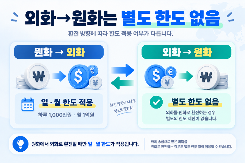 토스 외화통장 외화를 원화로 다시 환전할 때 별도 한도 없음 안내