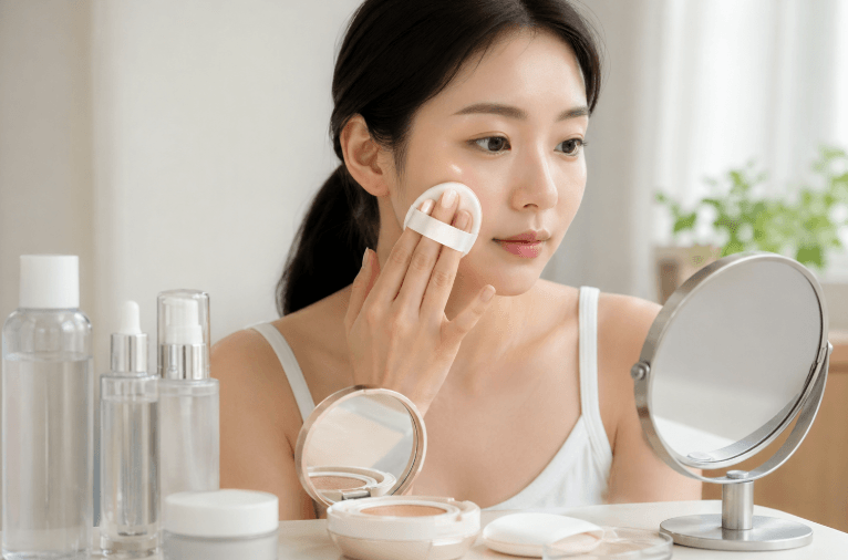 쿠션 바르는 여자