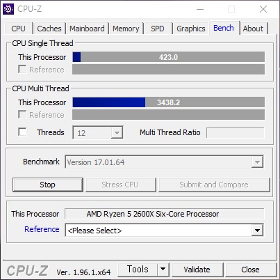CPU-Z 벤치마크 실행 화면