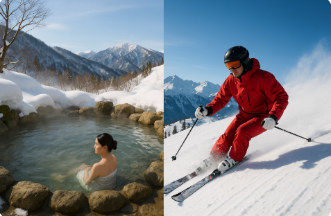 온천과 스키 이미지 사진