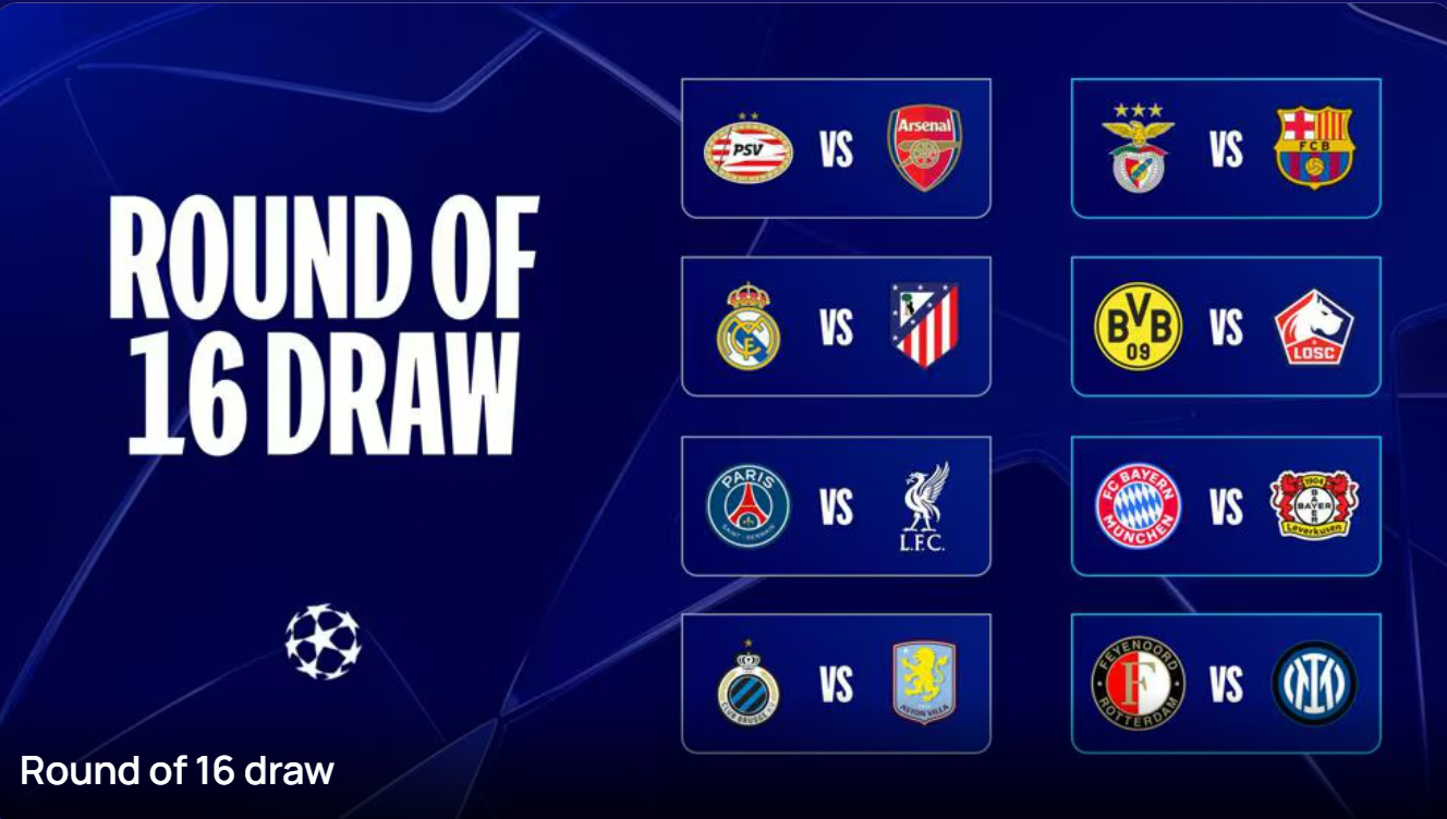 2024-2025 챔피언스리그 16강 대진표