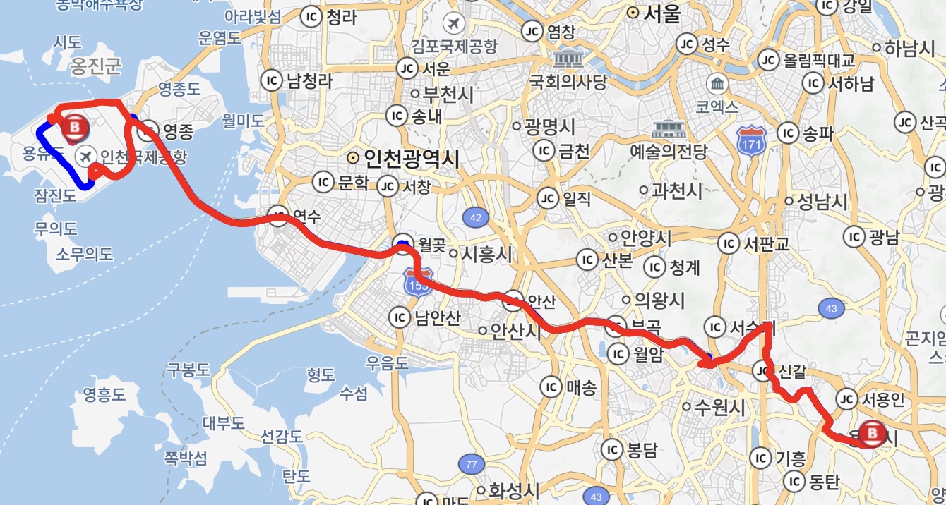 인천공항 8282 버스 운행지도