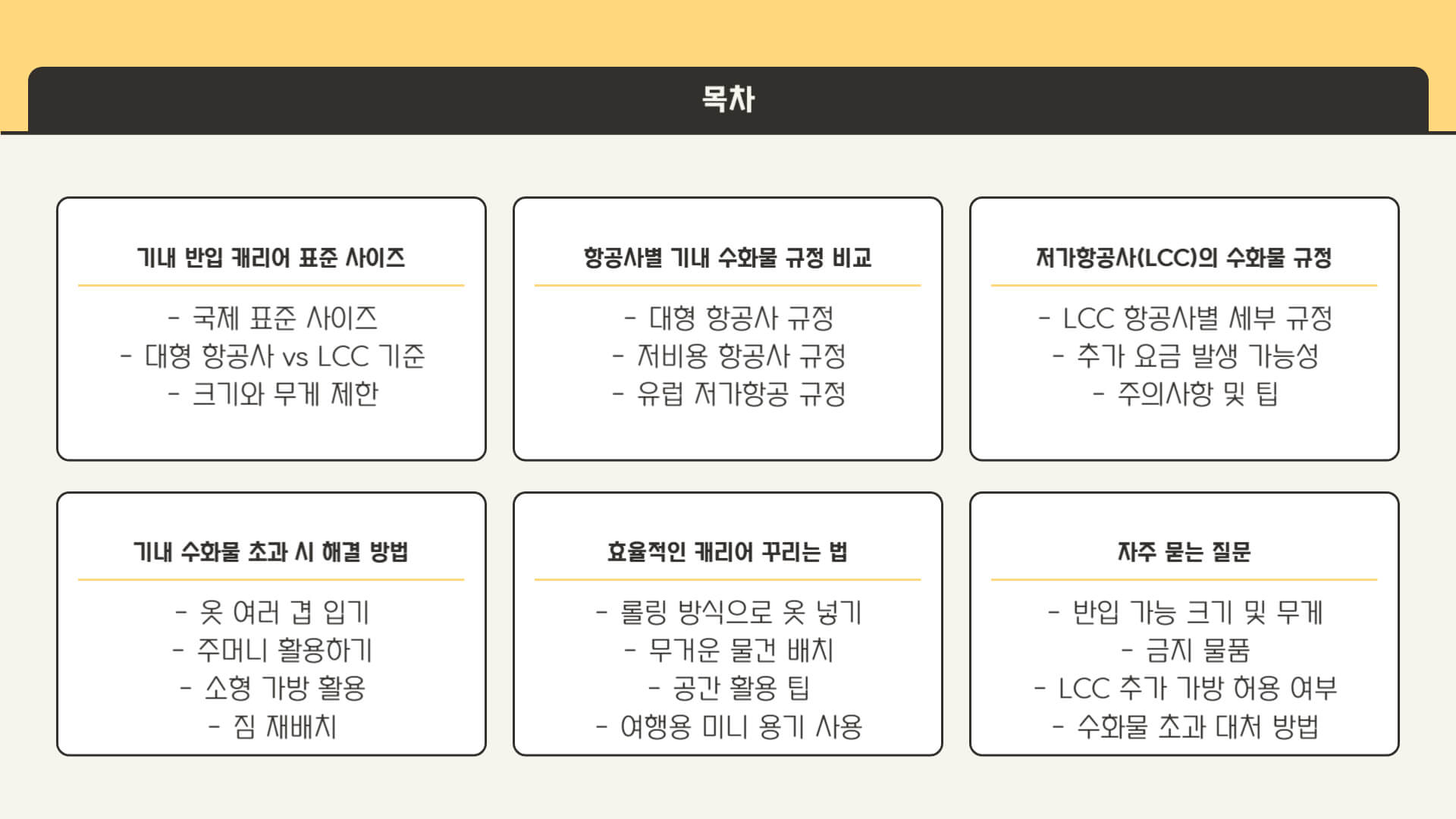 캐리어 사이즈 및 항공사별 규정