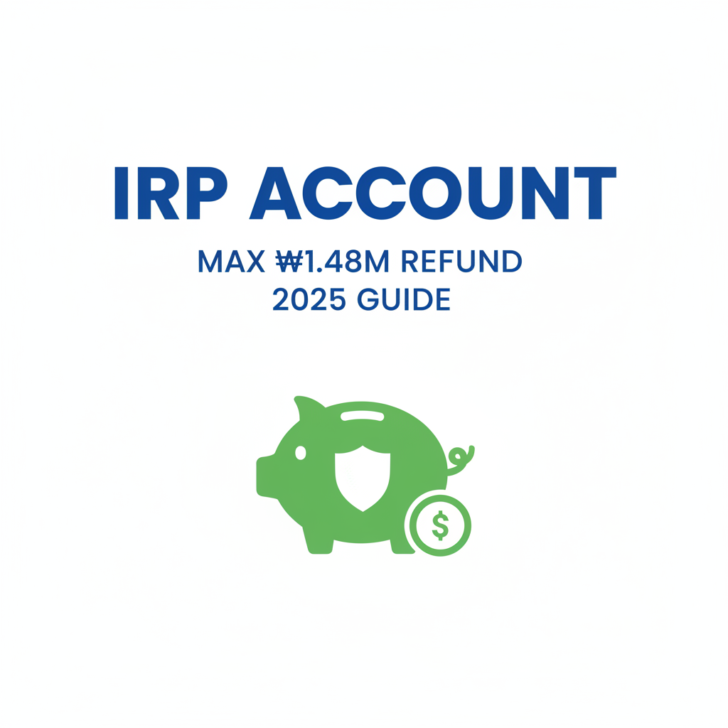 파란색과 초록색이 대비되는 배경에 'IRP ACCOUNT', 'MAX ₩1.48M REFUND', '2025 GUIDE'라고 영어 텍스트가 쓰여 있다. 중앙에는 돈과 방패 모양이 합쳐진 아이콘이 그려진 깔끔한 디자인의 썸네일 이미지.