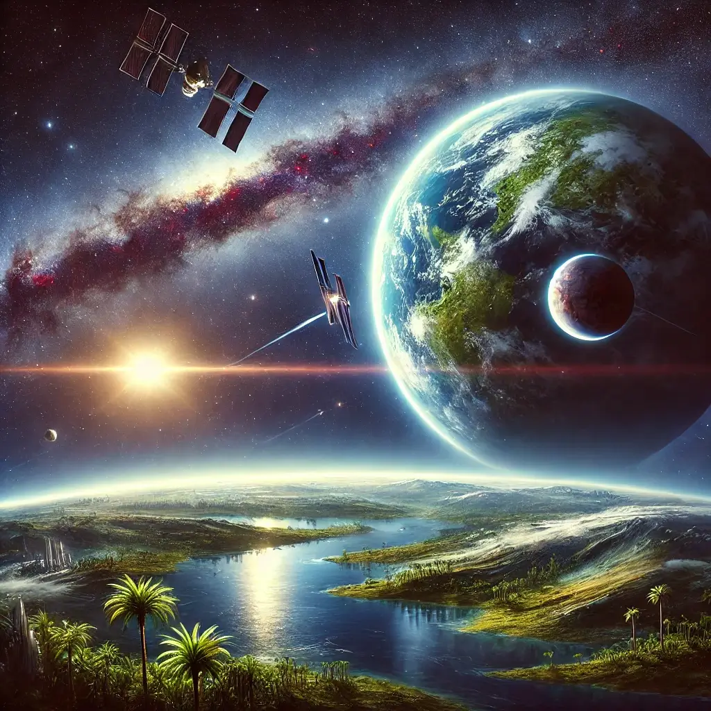 인공위성 떠다니는 행성 사진