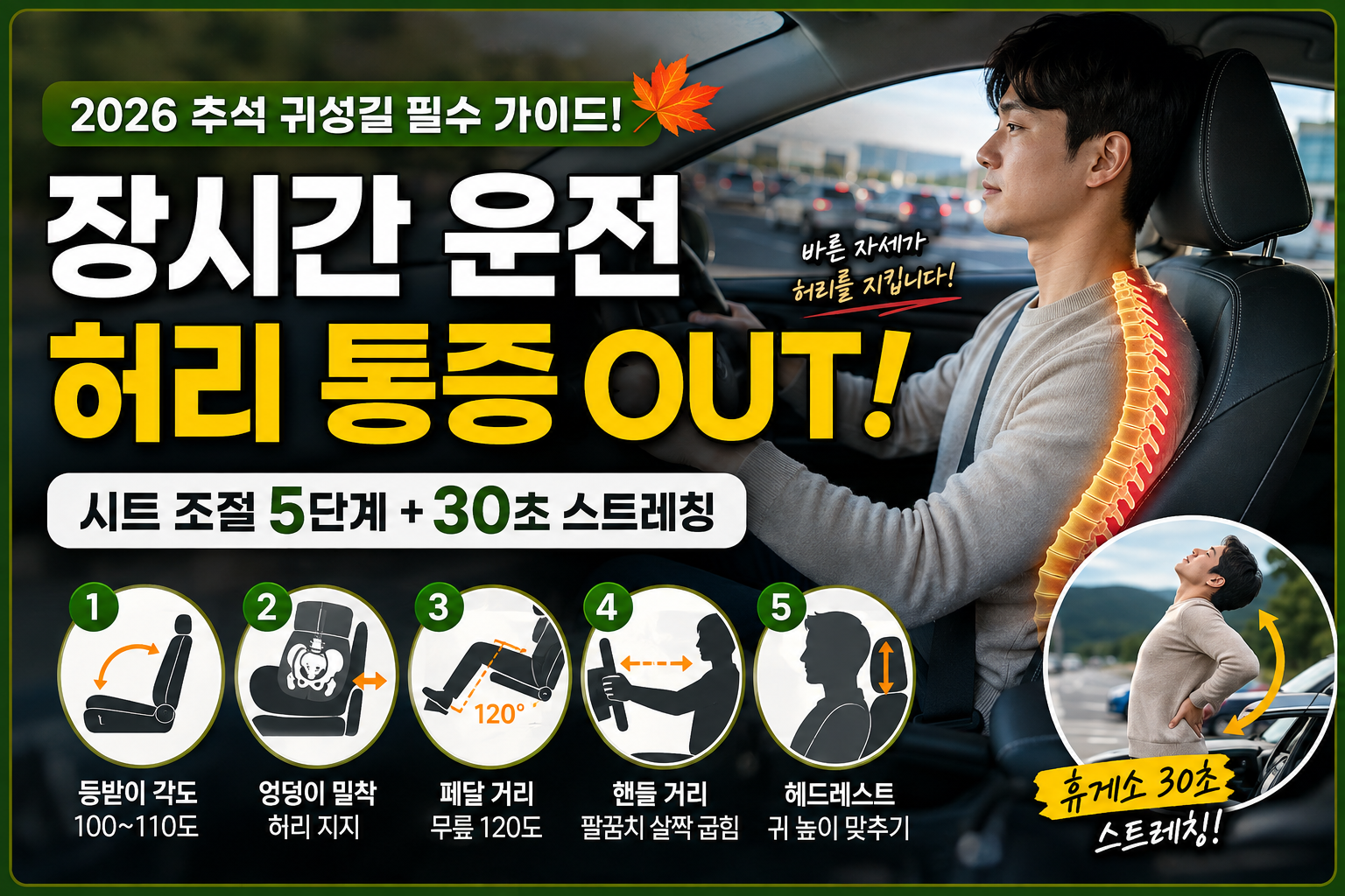 추석 장시간 운전 허리통증 줄이는 방법