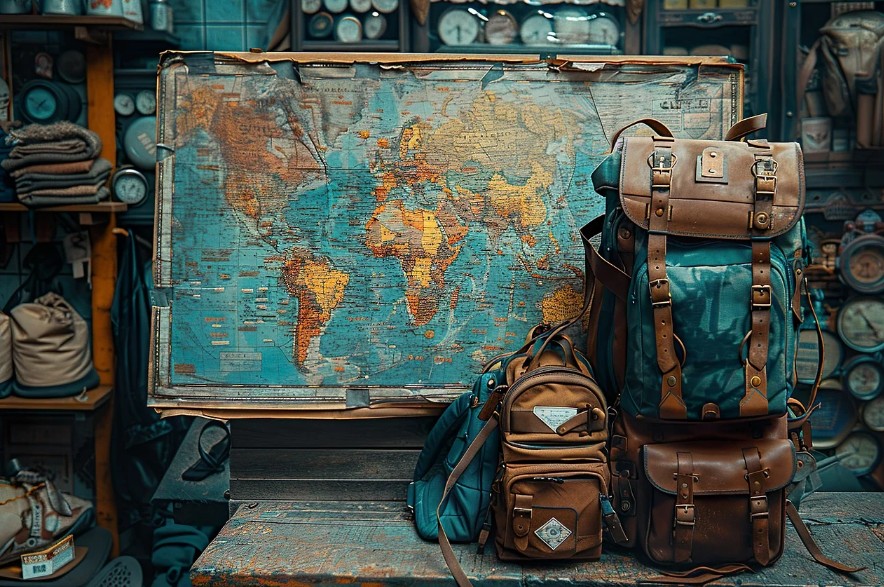 세계지도와 여행가방