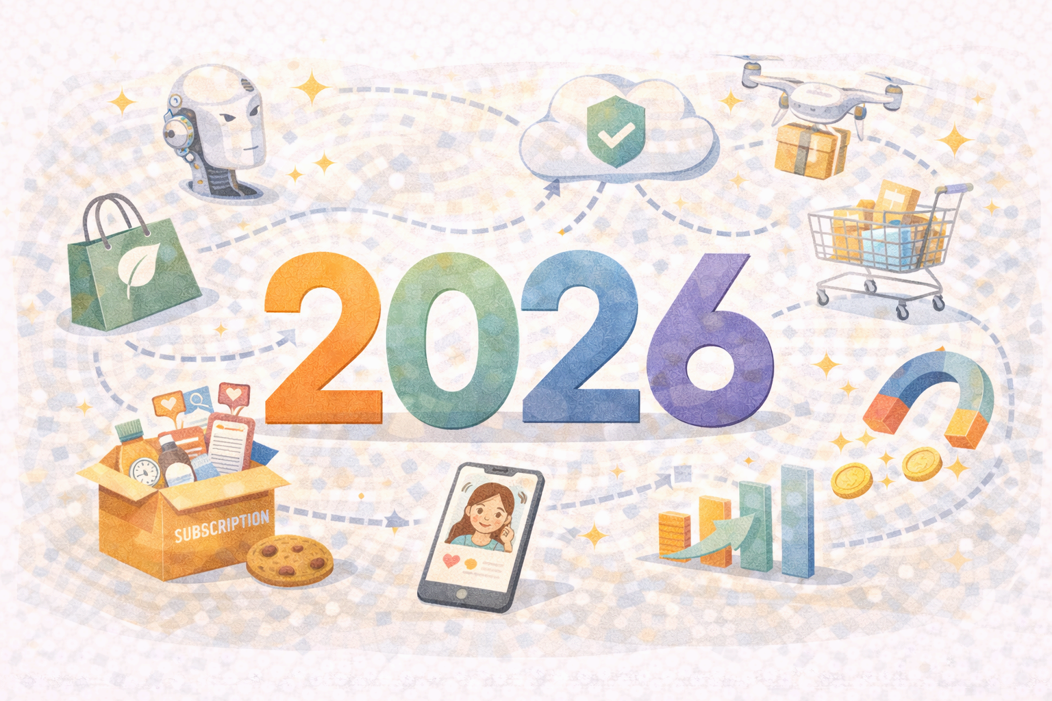 요즘 소비 트렌드 2026을 표현한 일러스트