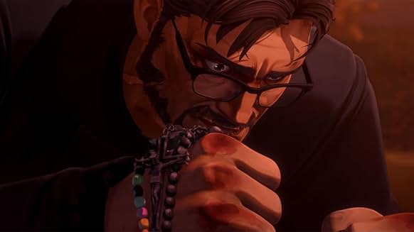 기도용 묵주를 움켜쥔 채 필사적으로 기도하는 안경 쓴 박신부