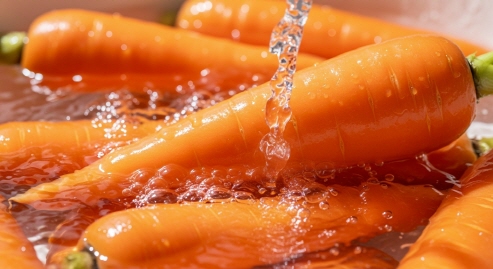 깨끗한 물로 당근을 세척하는 모습