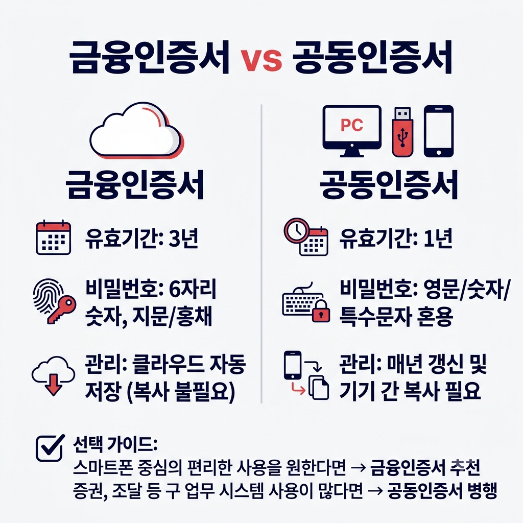 금융인증서 공동인증서 차이 인포그래픽