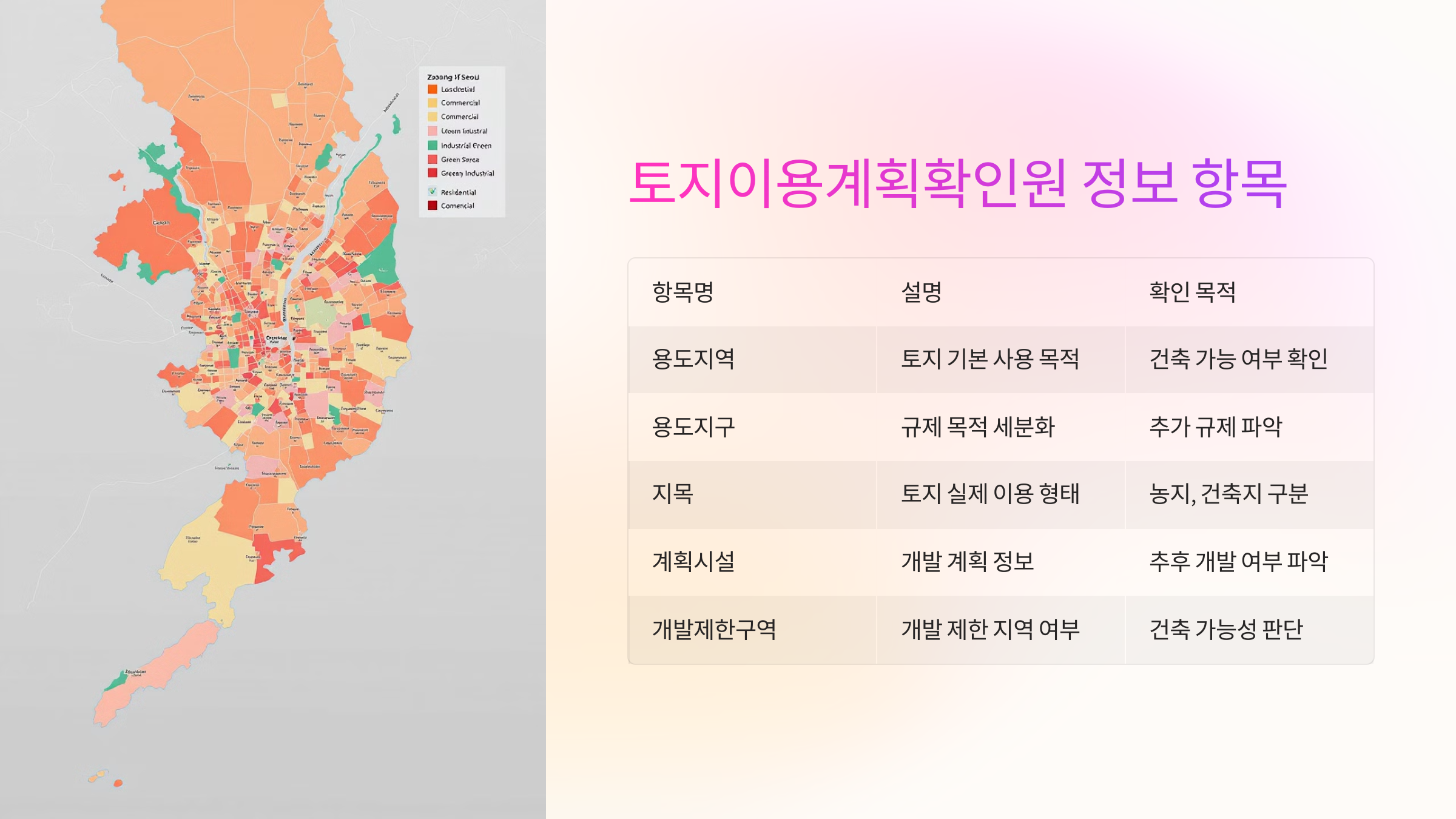 📄 토지이용계획확인원 정보 항목 표