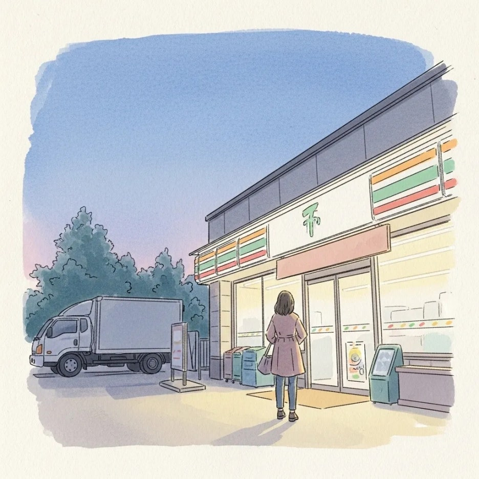 새벽녘 편의점에 물건이 도착하는 풍경