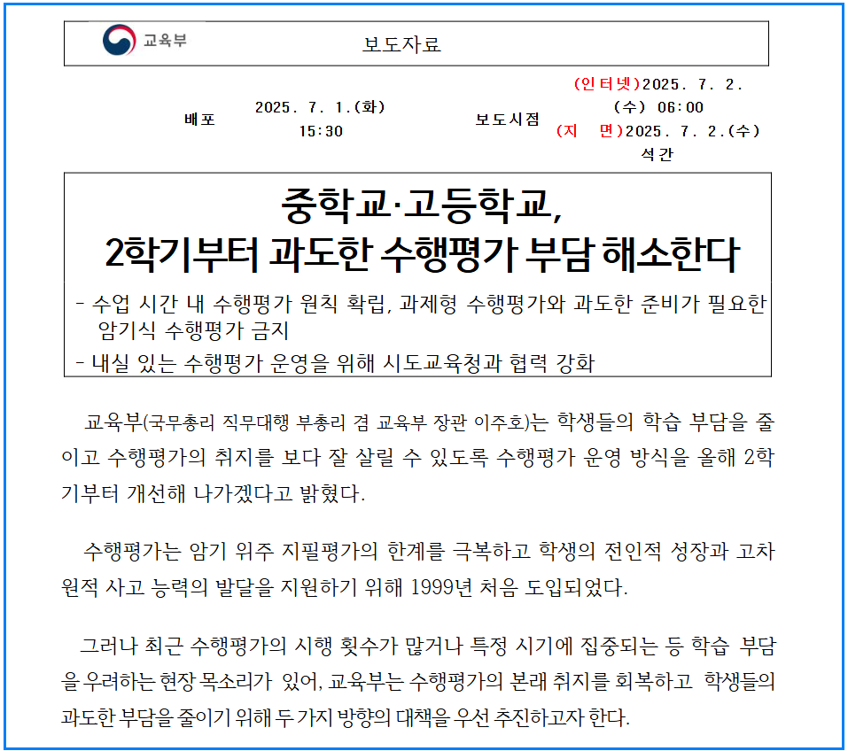 수행평가 개선안 총정리