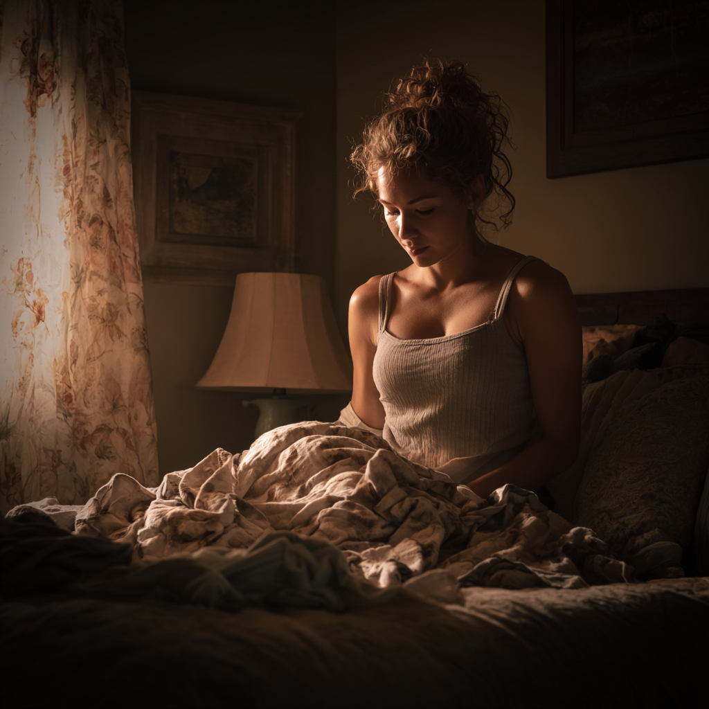 침대에서 숙면을 준비하는 여성, 실사형 이미지